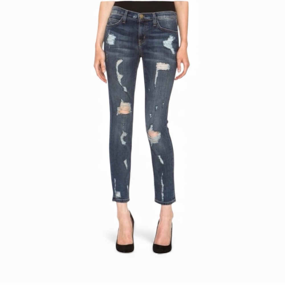 CURRENT ELLIOT The Stiletto Dark Wash Shredded Cropped Skinny Ankle Jeans Sz 26